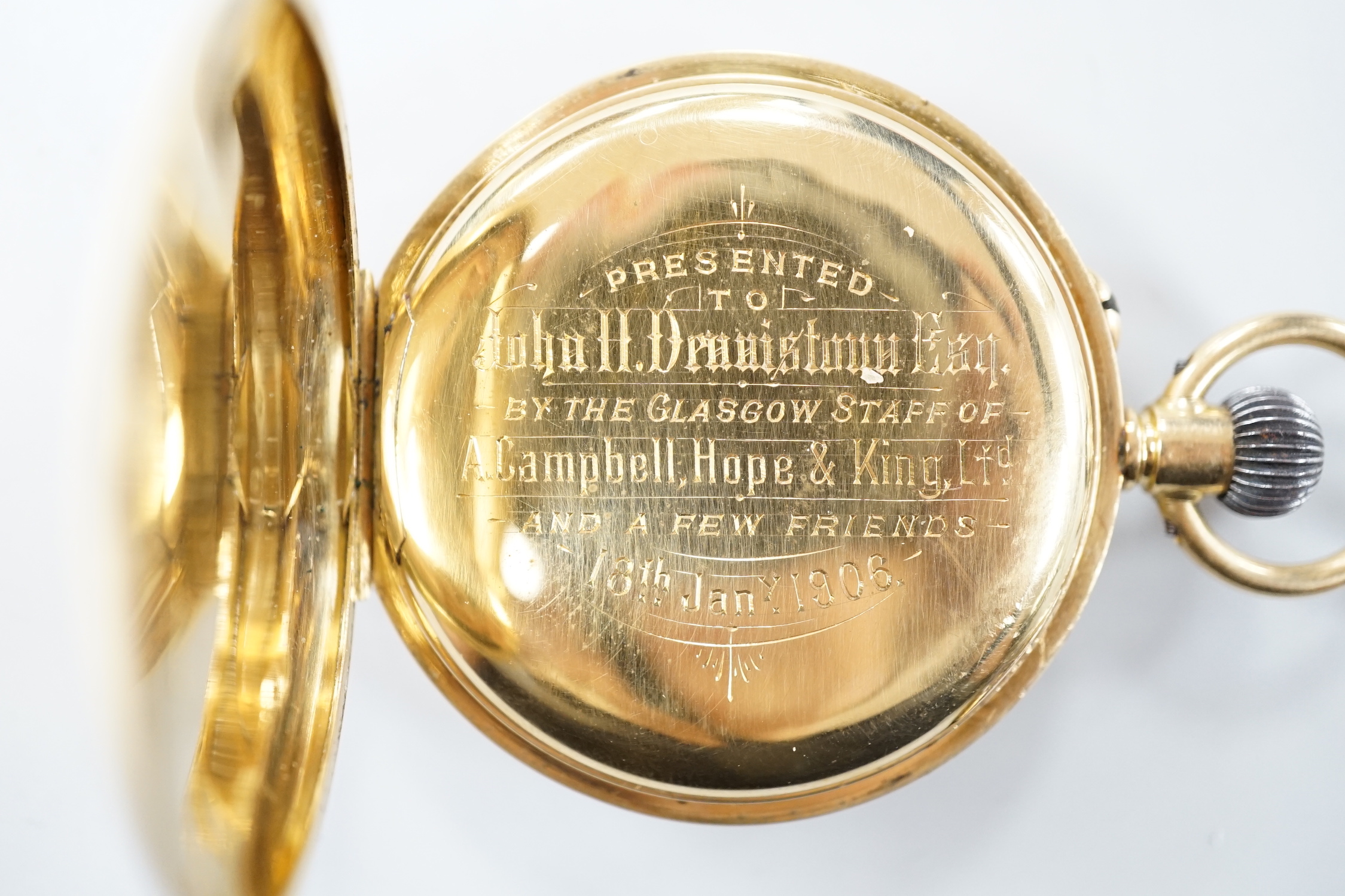 A continental 18c hunter keyless pocket watch, with Roman dial and subsidiary seconds, case diameter 50mm, gross weight 101.4 grams.